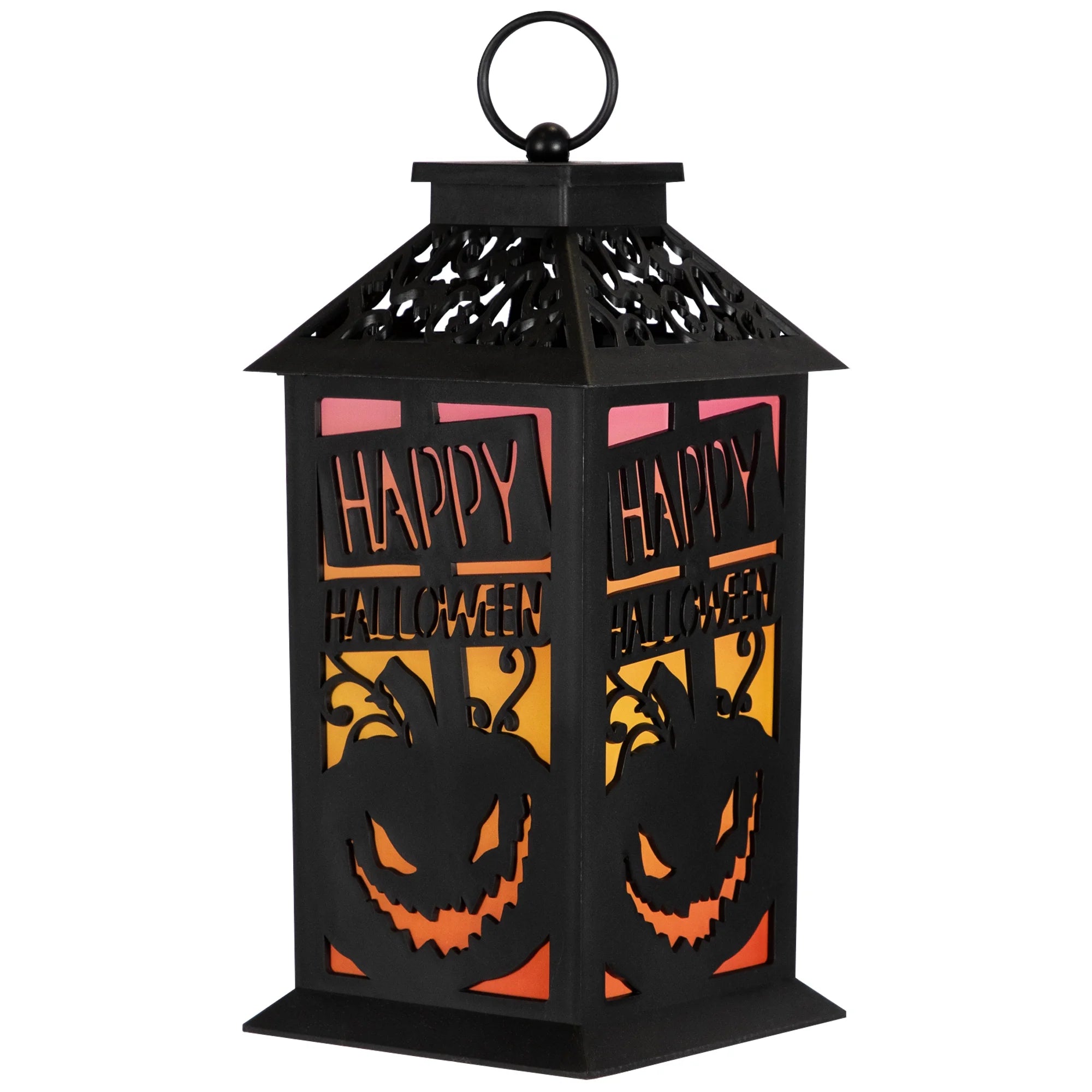 LED Lighted Jack-O-Lantern Happy Halloween Lantern - 11" - Black