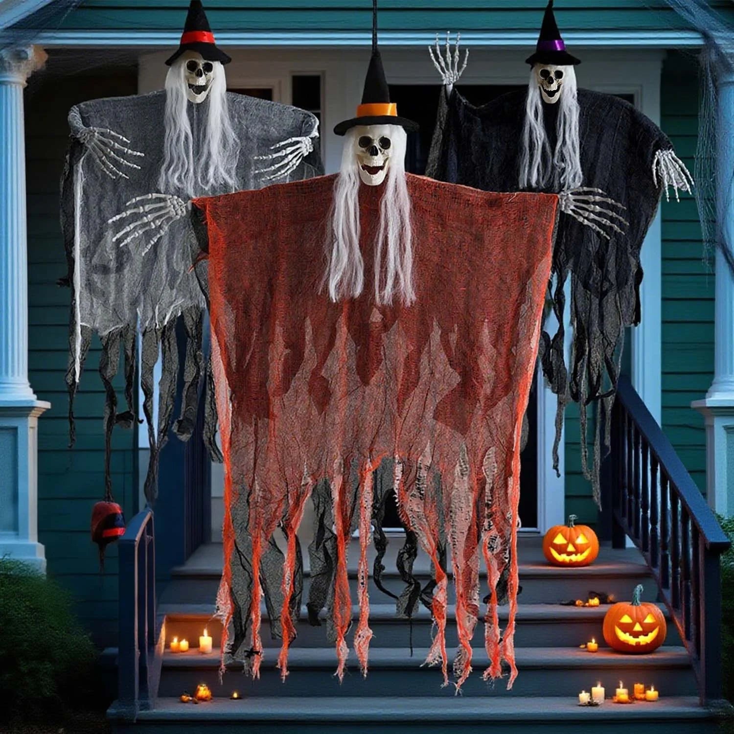 3Pcs Halloween Hanging Ghosts, Halloween Decorations Outdoor Indoor Scary Skeleton Ghosts, Haunted House Props
