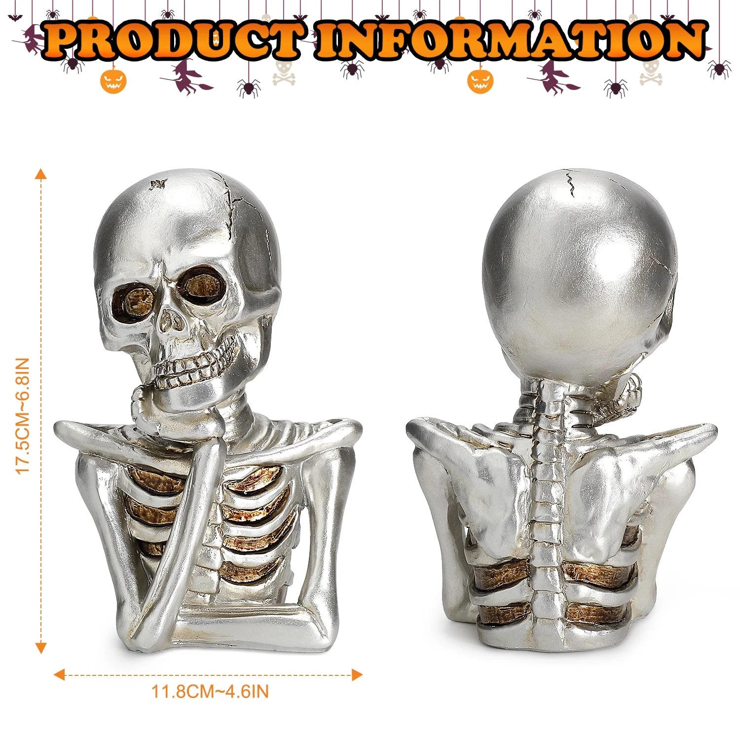 2Pcs Halloween Skeleton Decorations, Thinking Skeleton Halloween Figurines, Halloween Table Decor