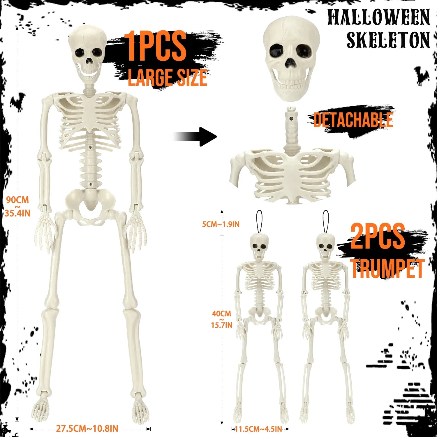 3Pcs Halloween Skeleton Decorations, Posable Skeletons Halloween Decorations Indoor Outdoor
