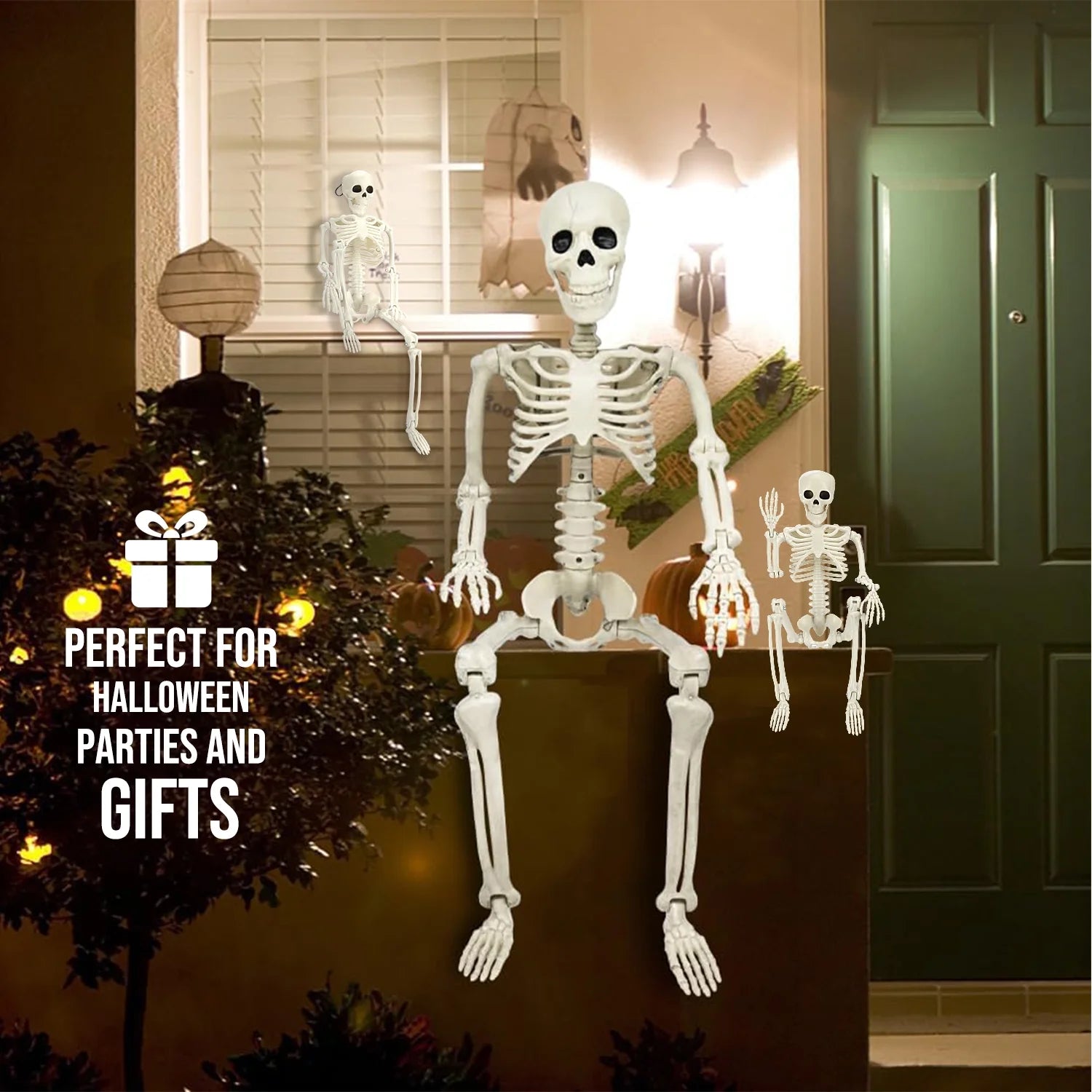 3Pcs Halloween Skeleton Decorations, Posable Skeletons Halloween Decorations Indoor Outdoor