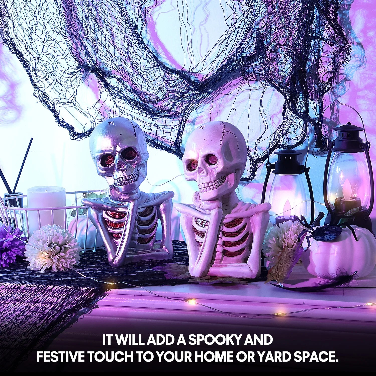 2Pcs Halloween Skeleton Decorations, Thinking Skeleton Halloween Figurines, Halloween Table Decor