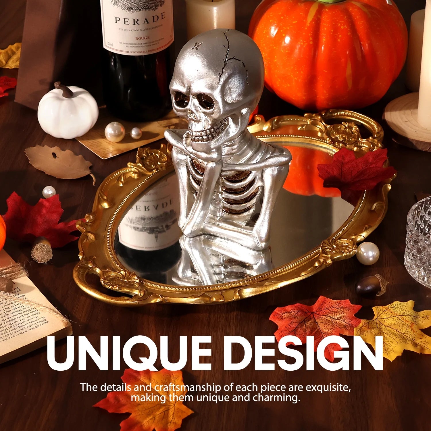 2Pcs Halloween Skeleton Decorations, Thinking Skeleton Halloween Figurines, Halloween Table Decor