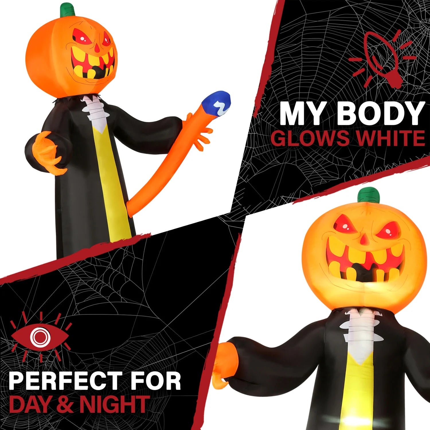 10-Ft. Inflatable Halloween Jack-O-Lantern Reaper LED Lights | Festive Holiday Blow-Up Decorations | Blower, Ropes, and Stakes Included | HIJOL102-LA