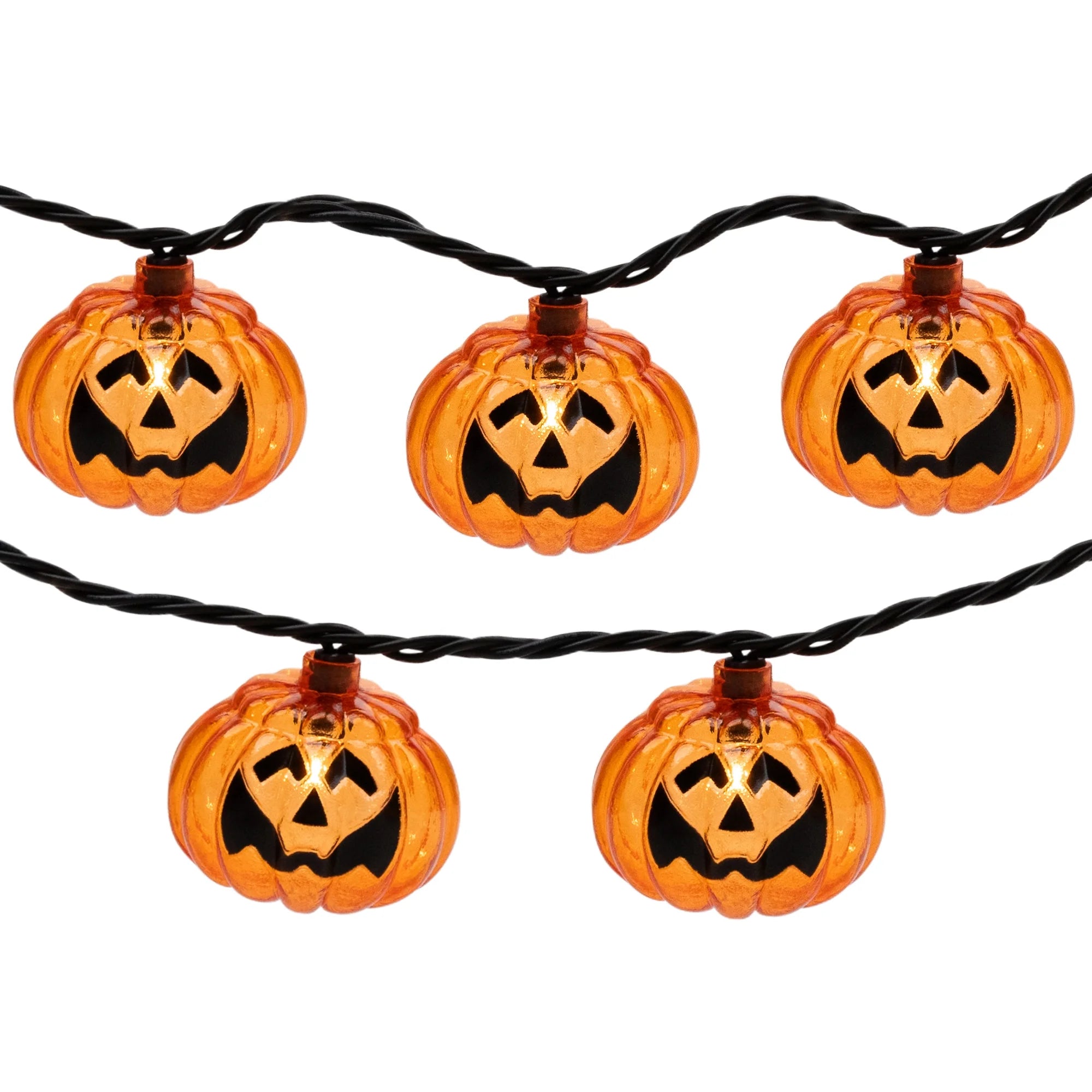 Jack O Lantern Halloween Lights - 7.5' Black Wire - 10Ct