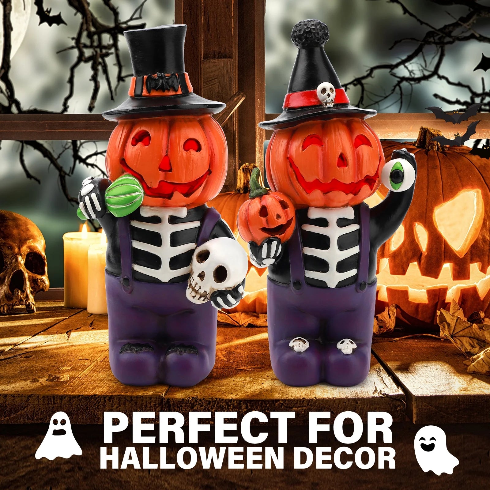2 Pcs Light up Halloween Pumpkin Decorations, Tabletop Halloween Decor Indoor with Color Changing Lights, Halloween Gifts