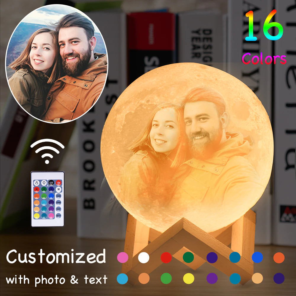 Custom Photo 3D Moon Lamp, Memory Gift for Family, Friends, Couples
