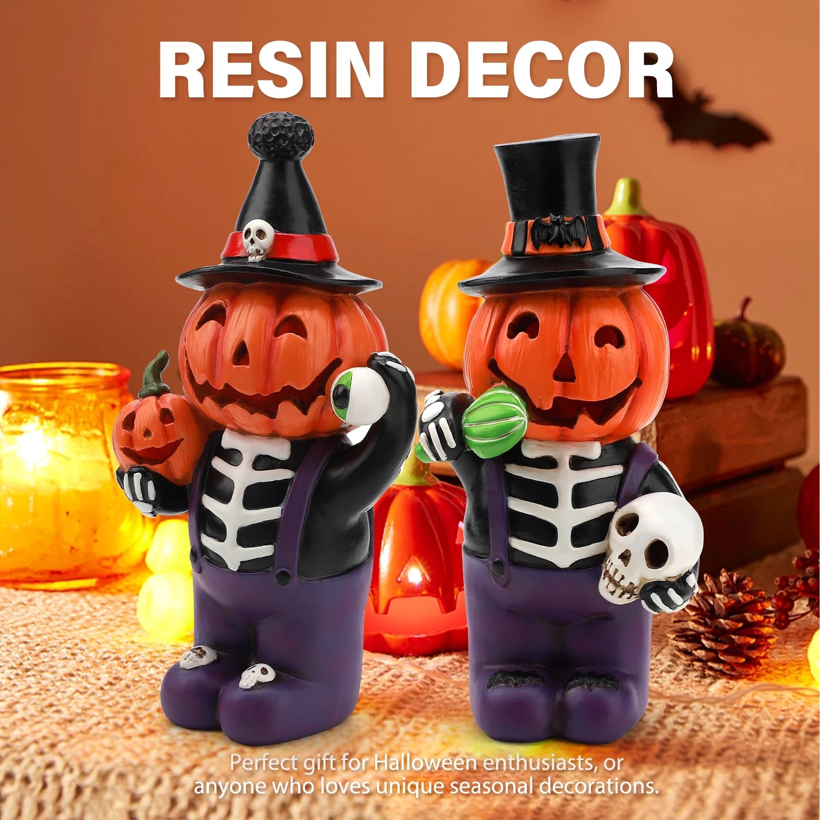 2 Pcs Light up Halloween Pumpkin Decorations, Tabletop Halloween Decor Indoor with Color Changing Lights, Halloween Gifts