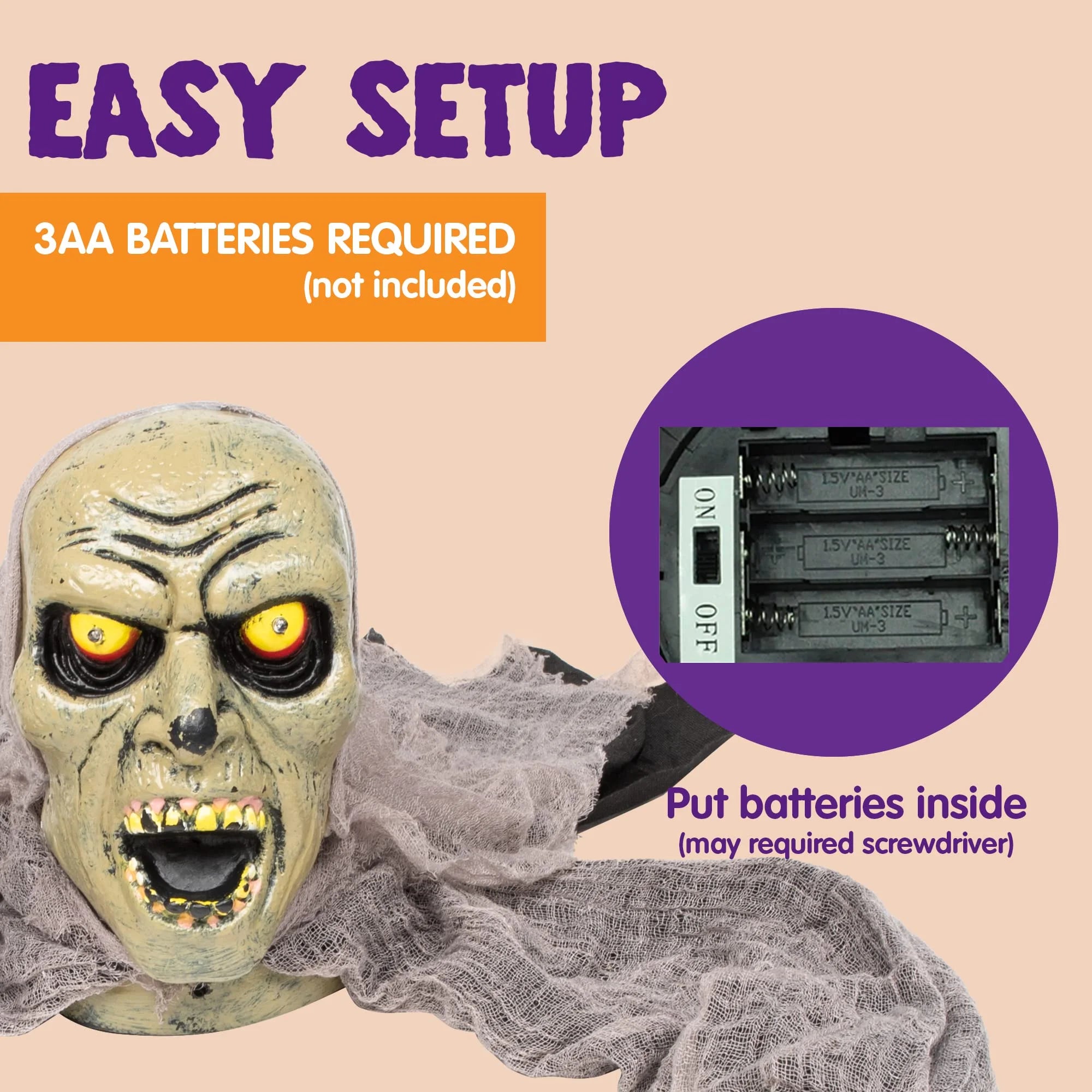 Halloween Groundbreaker Halloween Decorations Zombie with Sound and Flashing Eyes,Outdoor Scary Halloween Yard Decorations