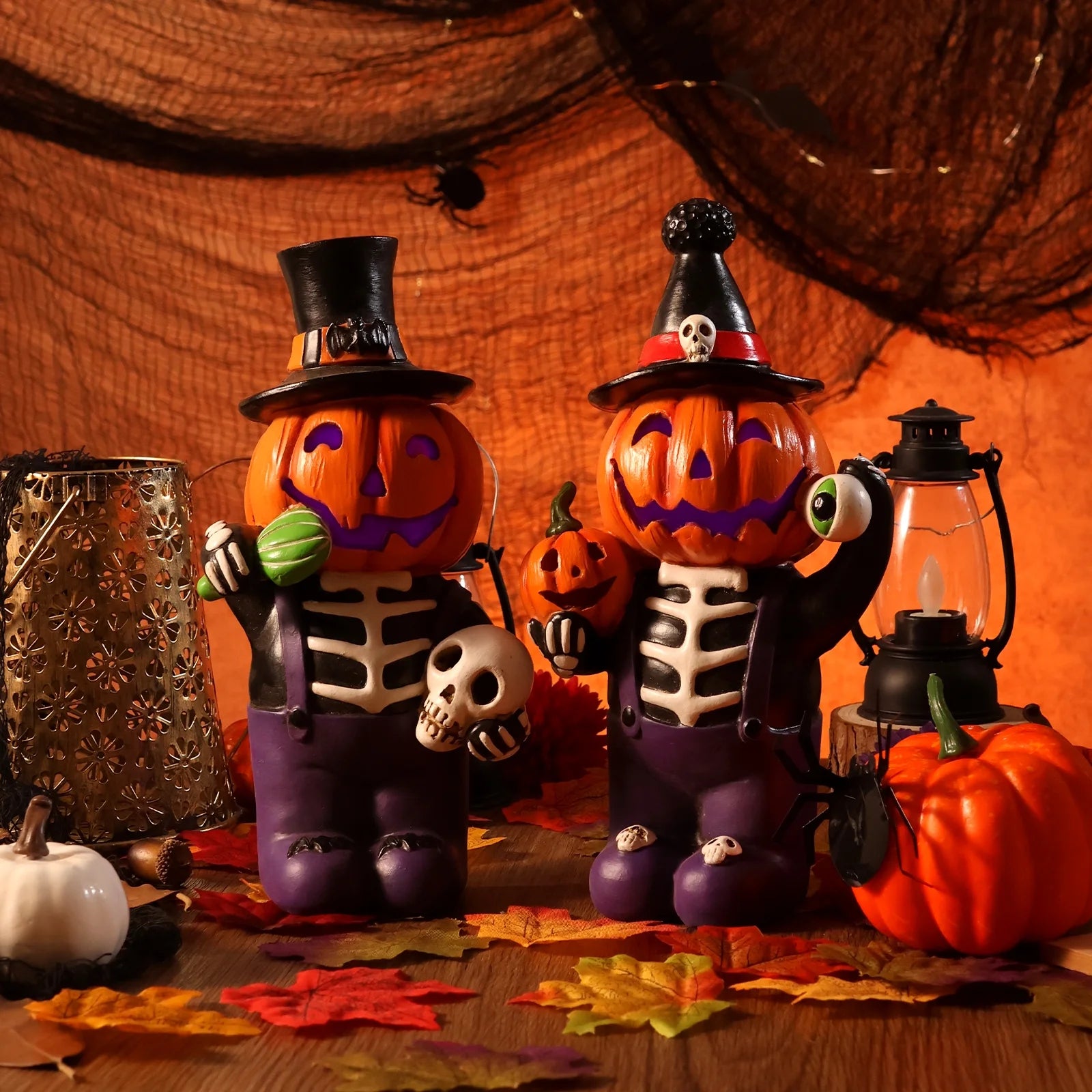 2 Pcs Light up Halloween Pumpkin Decorations, Tabletop Halloween Decor Indoor with Color Changing Lights, Halloween Gifts