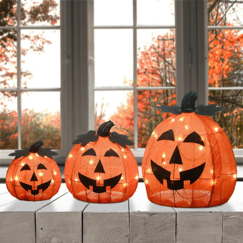 15" Pre-Lit Jack-O-Lantern Halloween Trio