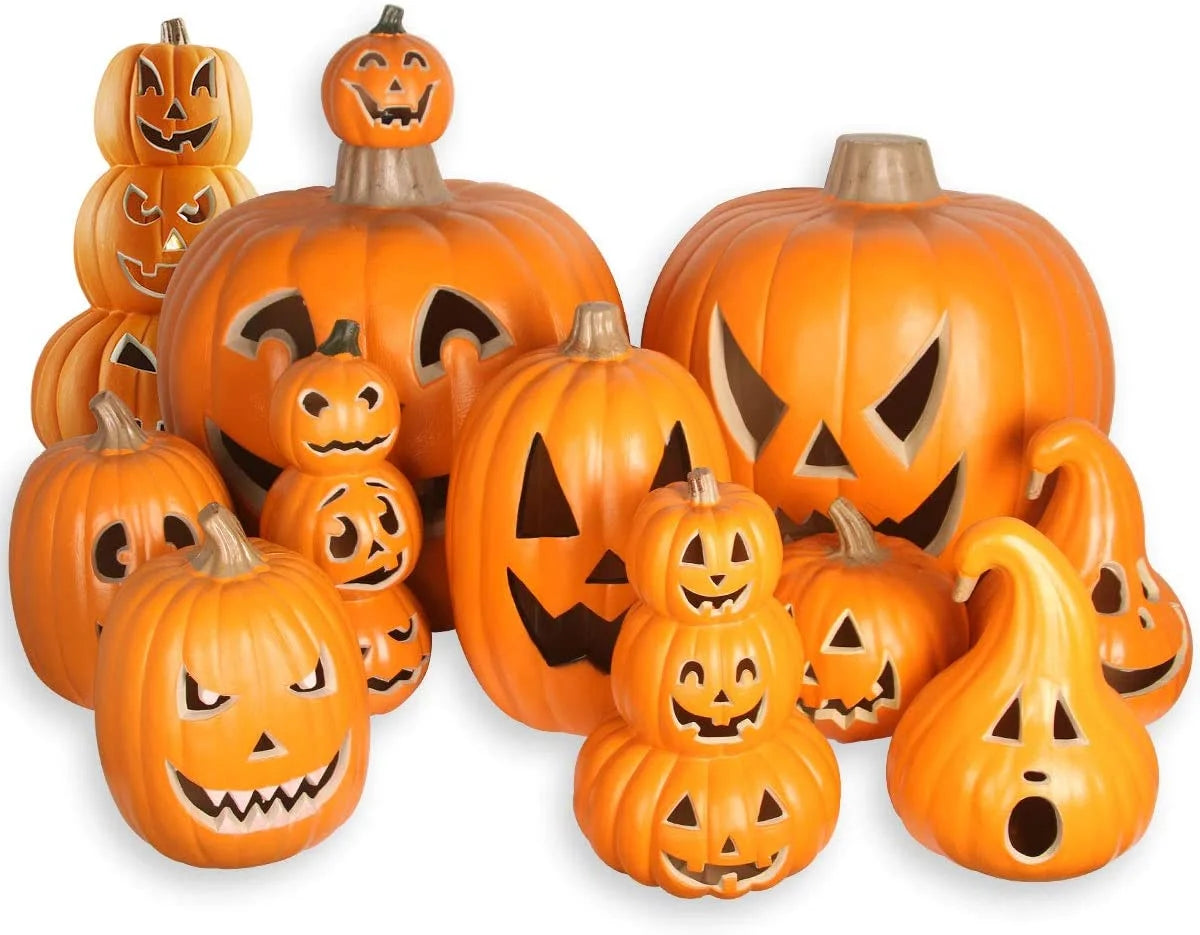 Jack O Lantern - 15 Inch Ugly Large Halloween Pumpkin Lantern with Pre-Lit LED Bulbs