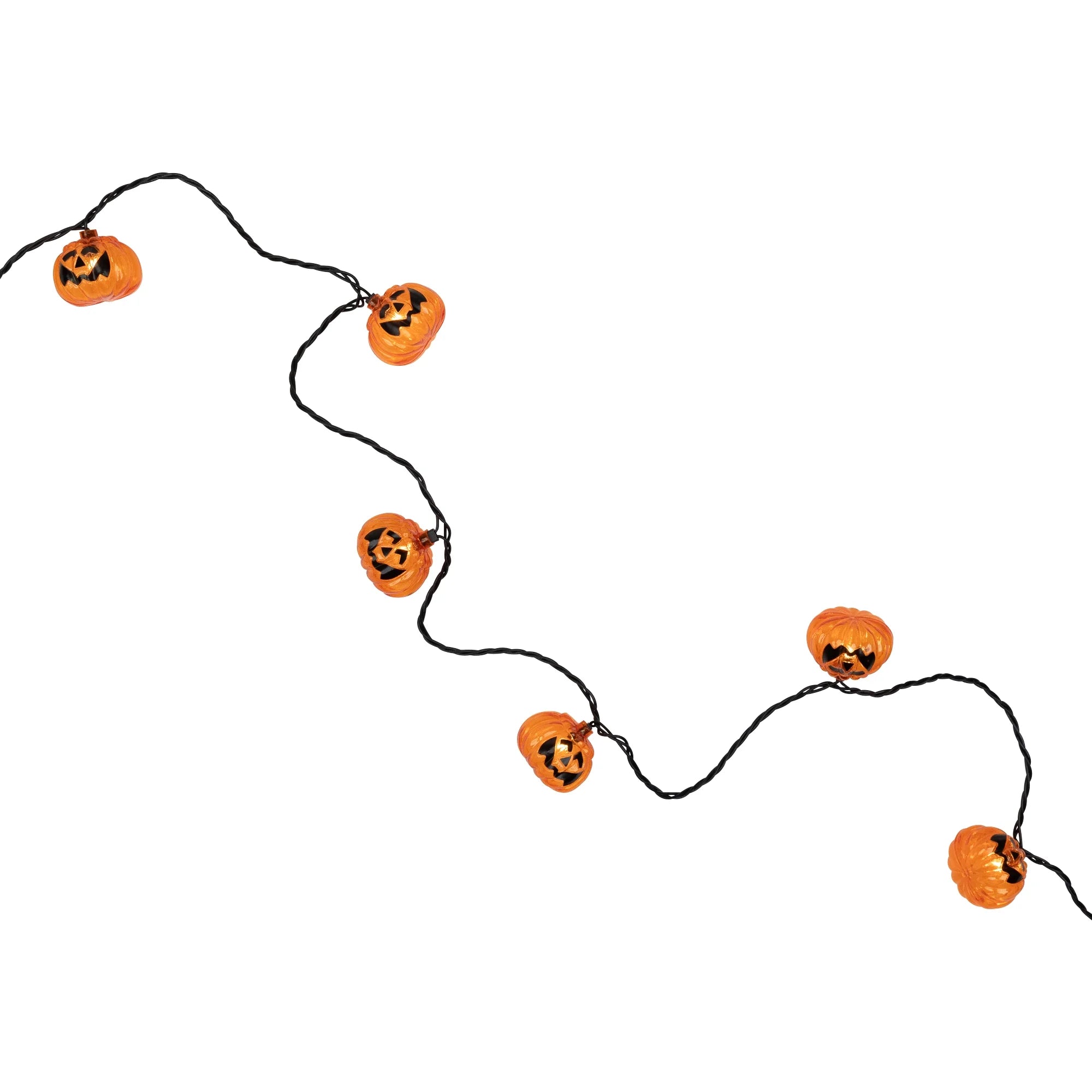 Jack O Lantern Halloween Lights - 7.5' Black Wire - 10Ct