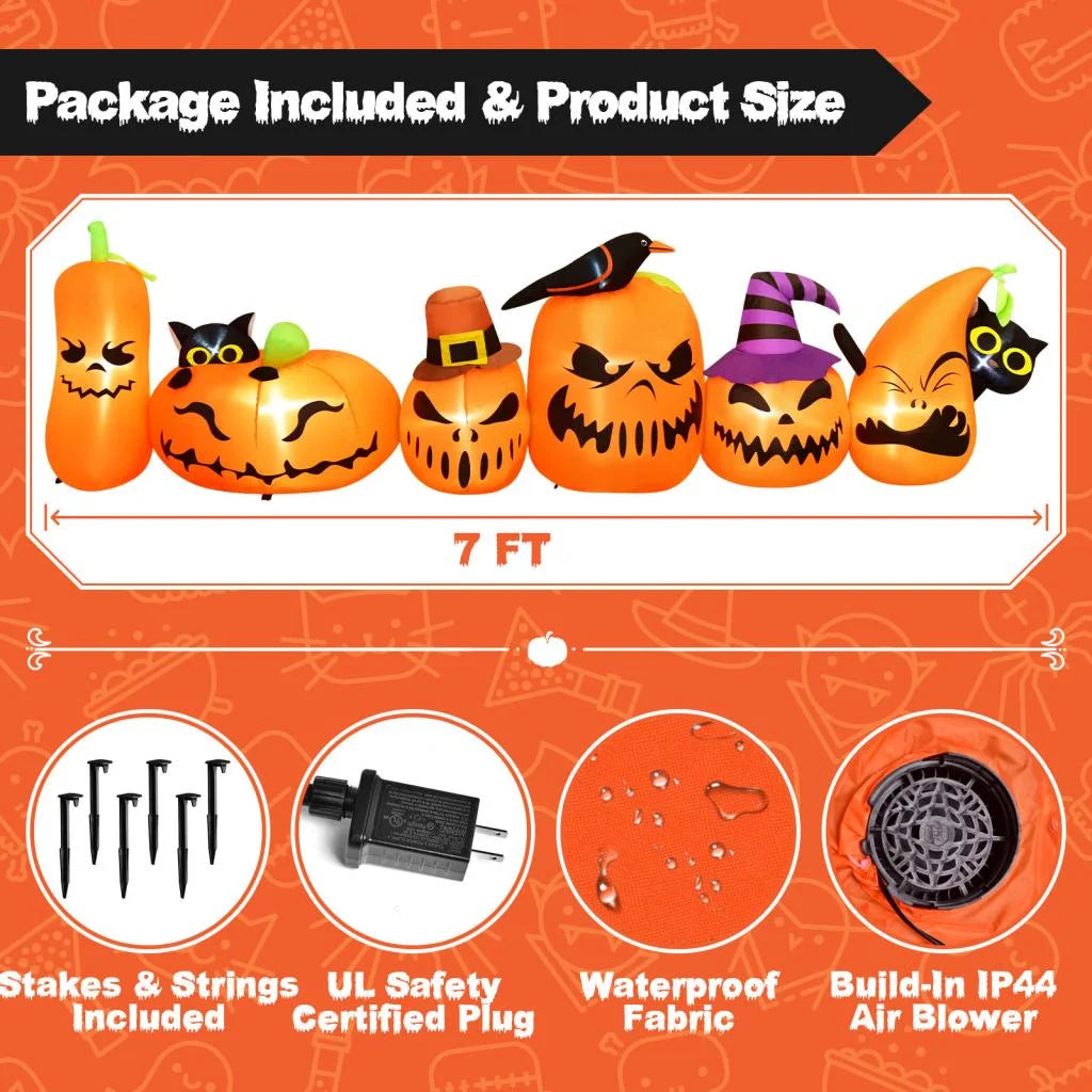 8 FT Halloween Inflatables Horizontal Pumpkins Row，Halloween Decorations Windproof Waterproof Blow up Halloween Decor