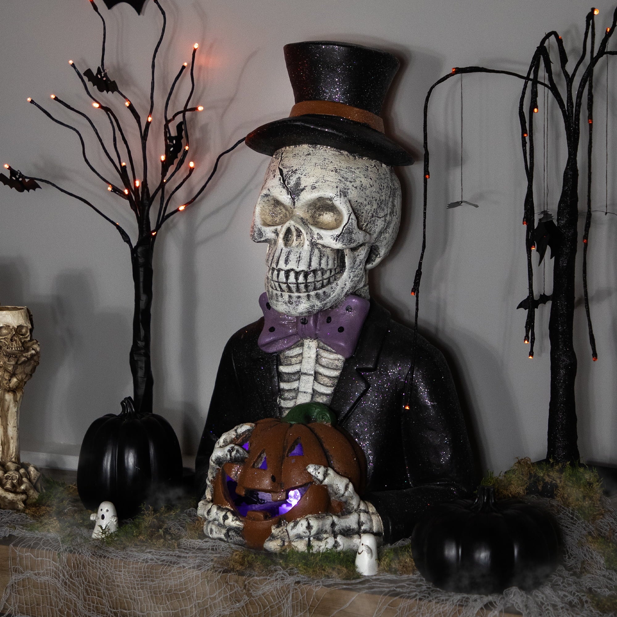 LED Lighted Skeleton with Jack-O-Lantern Halloween Decoration - 23.5"