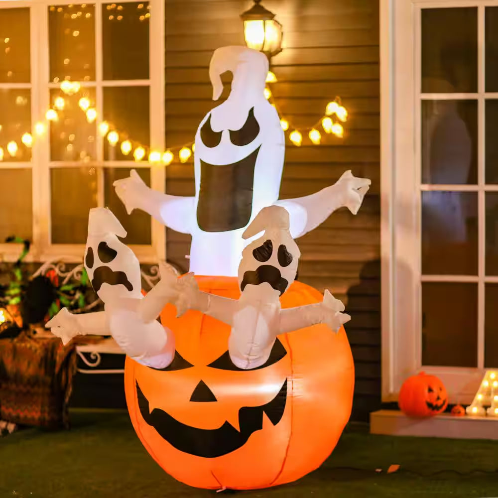 6 Ft. LED Jack-O-Lantern with Ghosts Halloween Inflatable