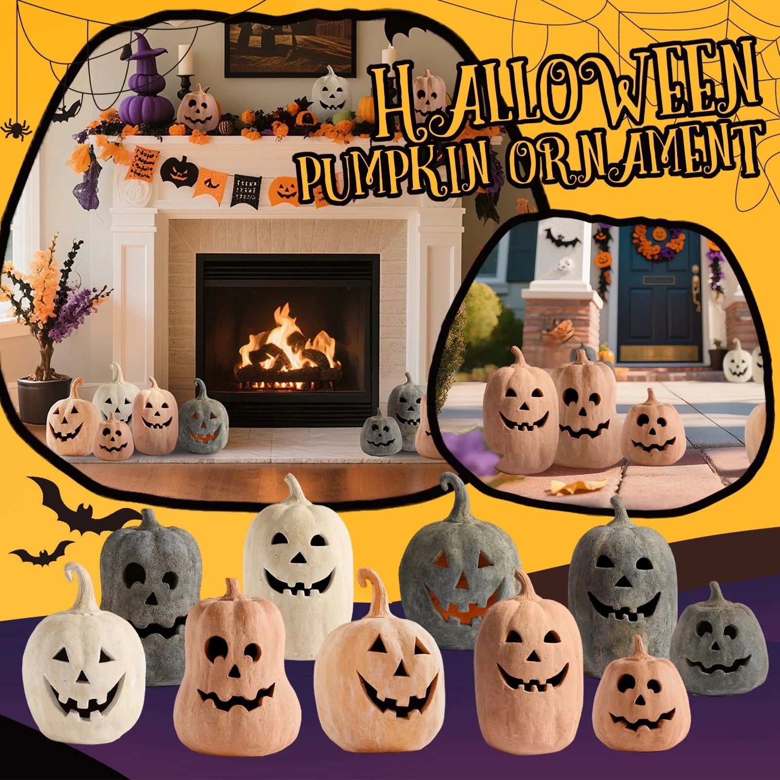 Halloween Pumpkin Lantern Halloween Jack-O-Lantern Decorations LED Pumpkin Lamp Battery Operated Lighted Pumpkin Halloween Pumpkin Lantern for Halloween Party Garden Decor - J