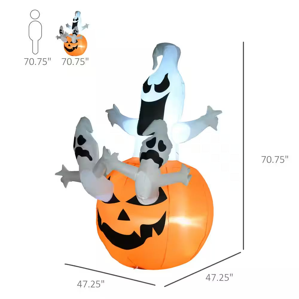 6 Ft. LED Jack-O-Lantern with Ghosts Halloween Inflatable