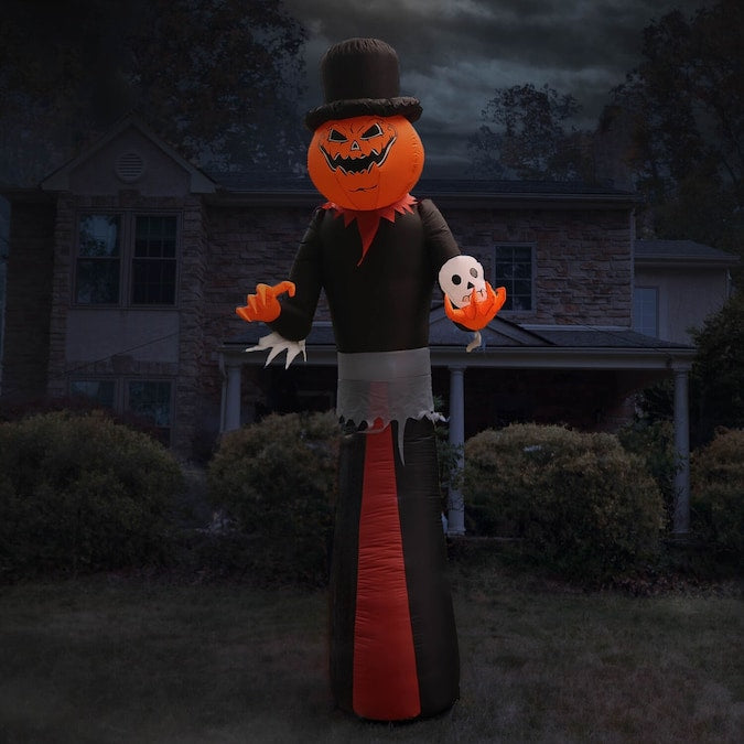 12-Ft Yard Stake Lighted Jack-O-Lantern Inflatable