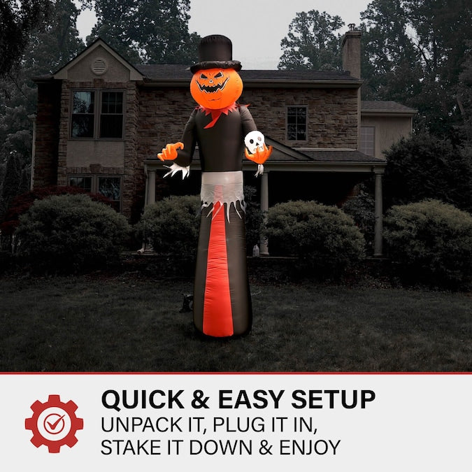 12-Ft Yard Stake Lighted Jack-O-Lantern Inflatable