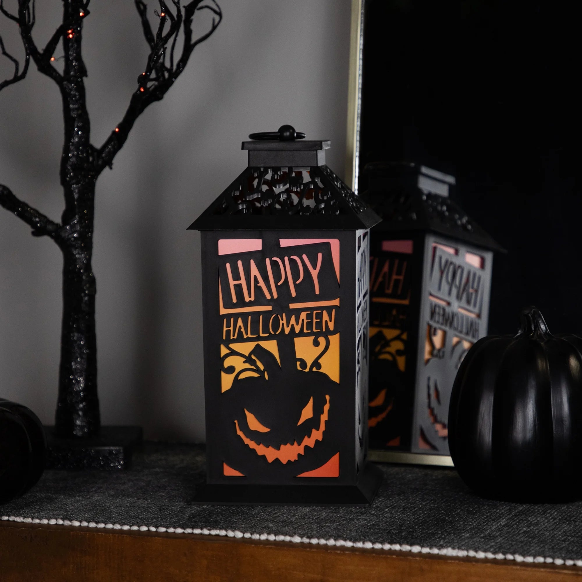 LED Lighted Jack-O-Lantern Happy Halloween Lantern - 11" - Black