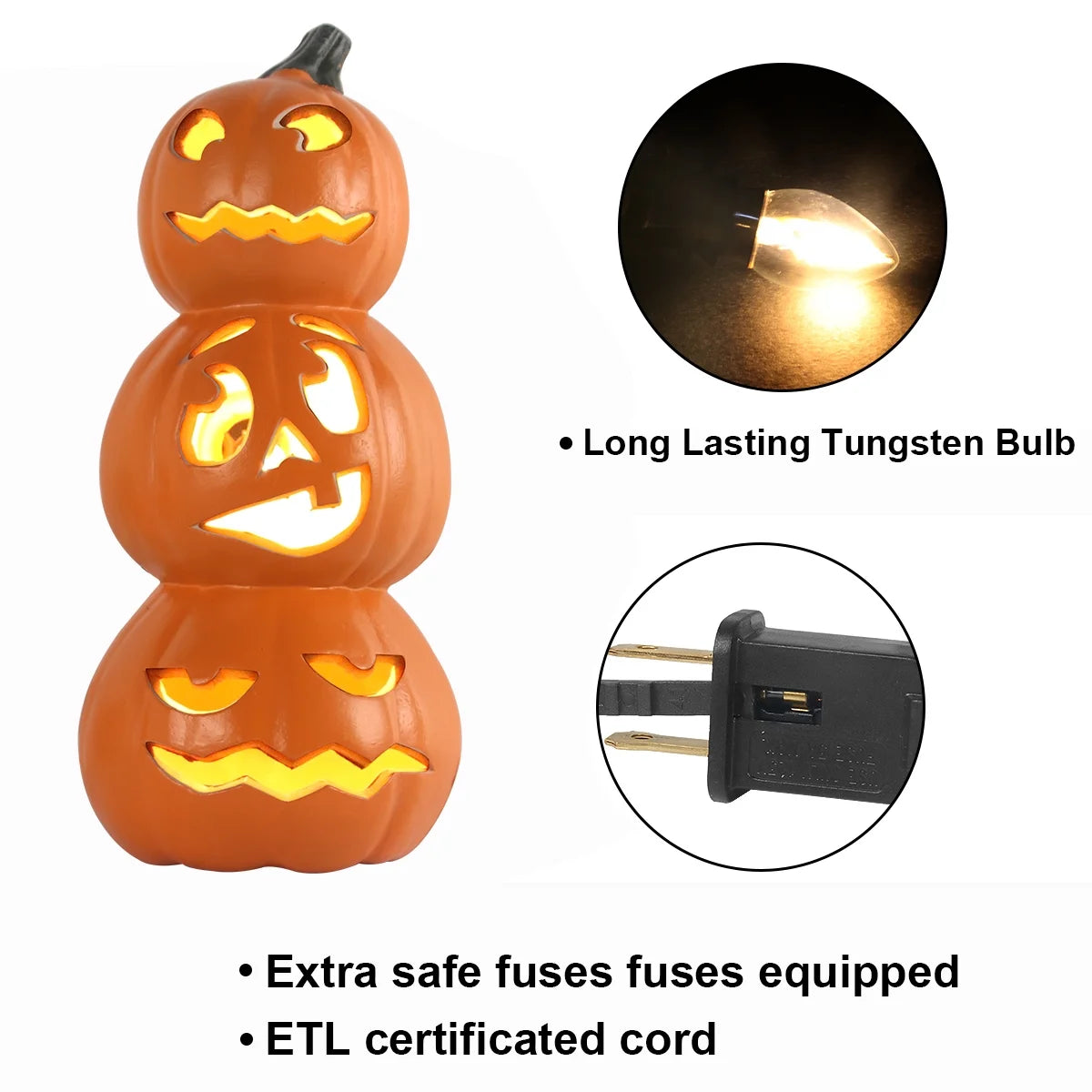 Jack O Lantern - 15 Inch Ugly Large Halloween Pumpkin Lantern with Pre-Lit LED Bulbs