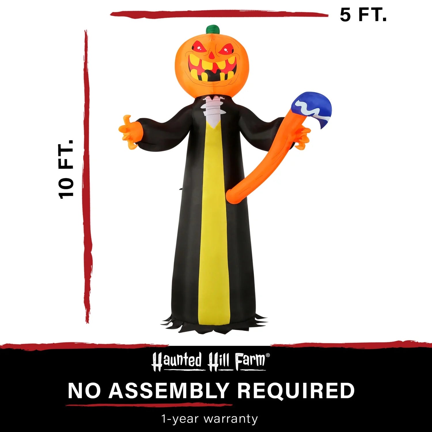 10-Ft. Inflatable Halloween Jack-O-Lantern Reaper LED Lights | Festive Holiday Blow-Up Decorations | Blower, Ropes, and Stakes Included | HIJOL102-LA