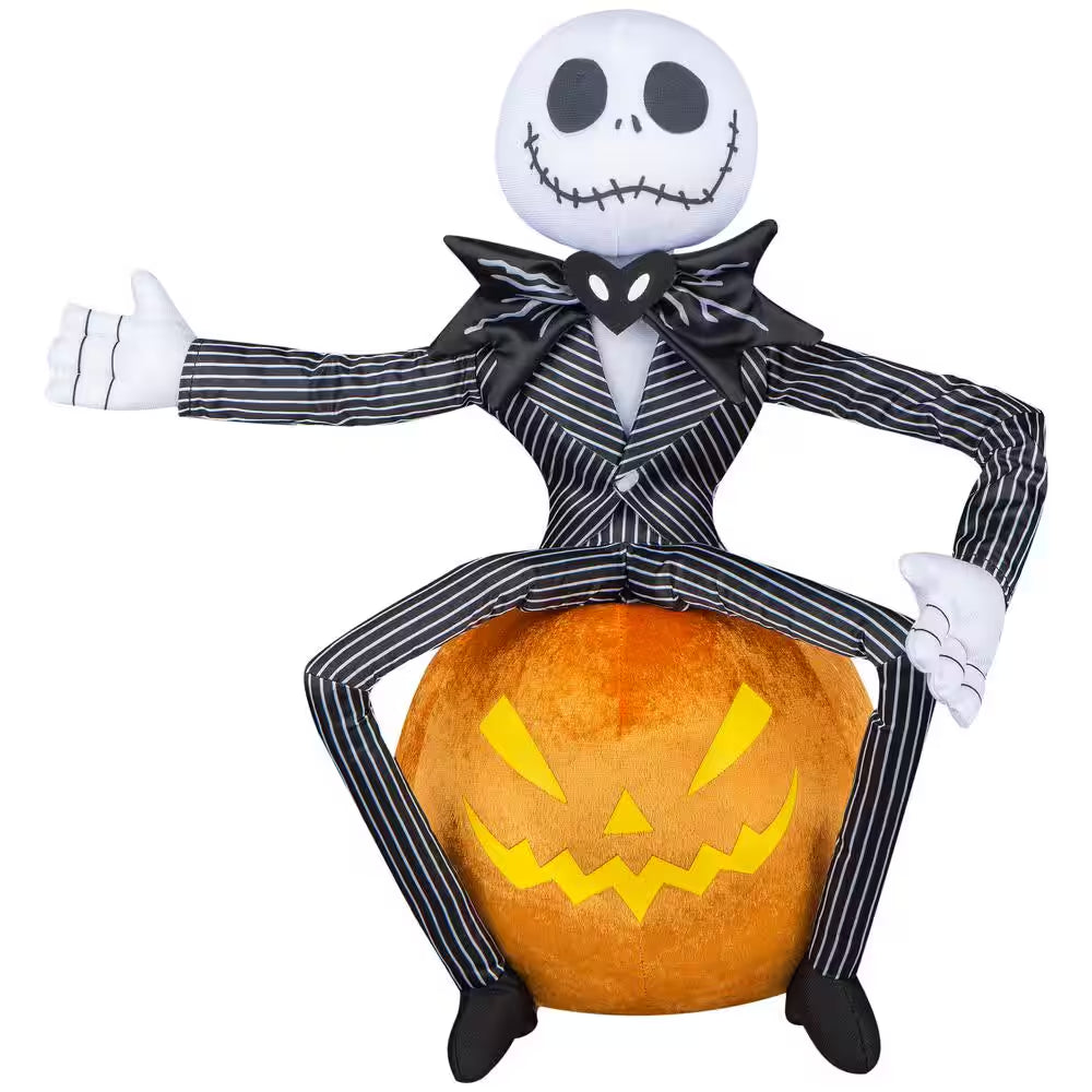 17In. Jack Skellington on Jack-O'-Lantern Standing Halloween Greeter Holiday Decor
