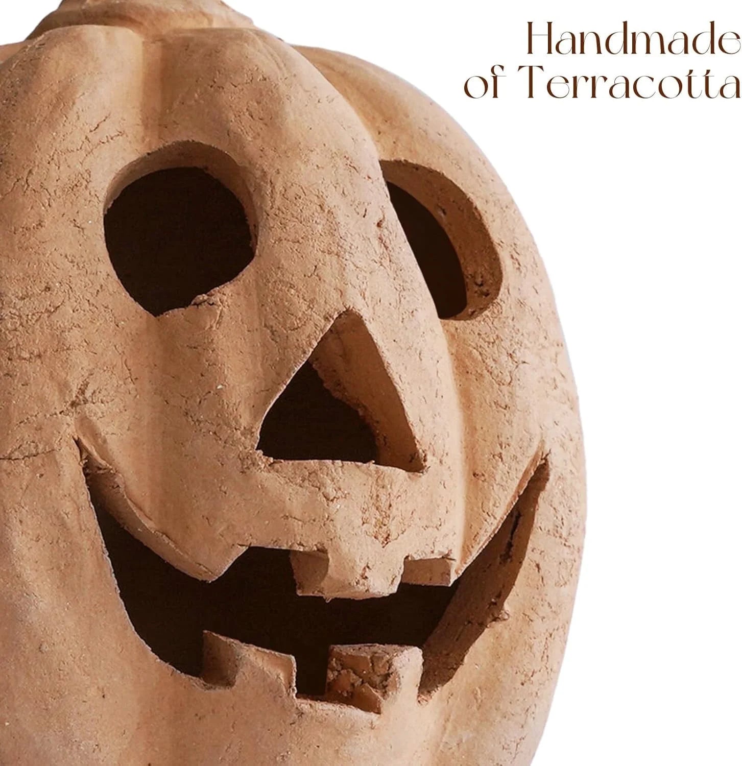 Fall Decor -  - Handmade Terracotta Pumpkin Jack O' Lantern Outdoor Indoor -Cute Halloween Farmhouse Autumn Festival Decoration for Home Table Porch Mantel Front Door Room C
