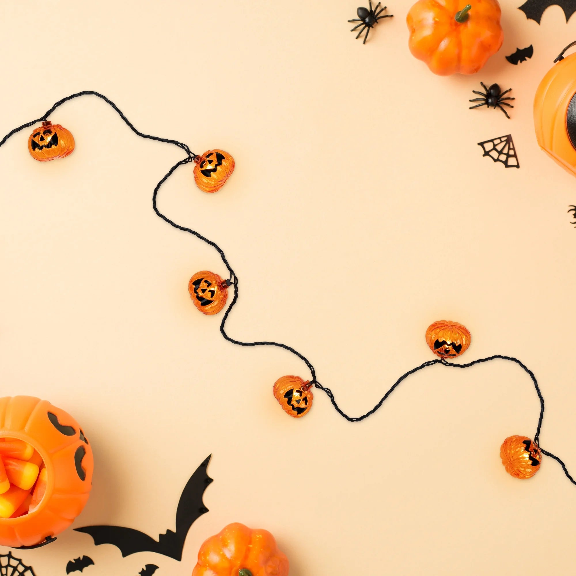 Jack O Lantern Halloween Lights - 7.5' Black Wire - 10Ct