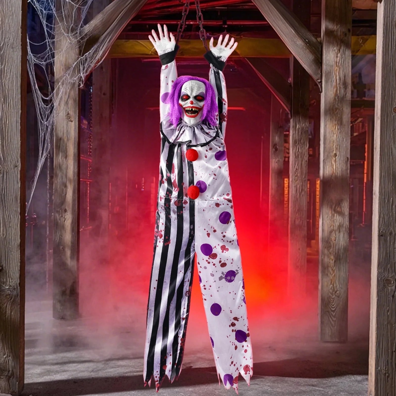 63In Halloween Animatronics, Hanging Halloween Clown Sound Sensor, Scary Halloween Decorations Outdoor, Haunted House Prop