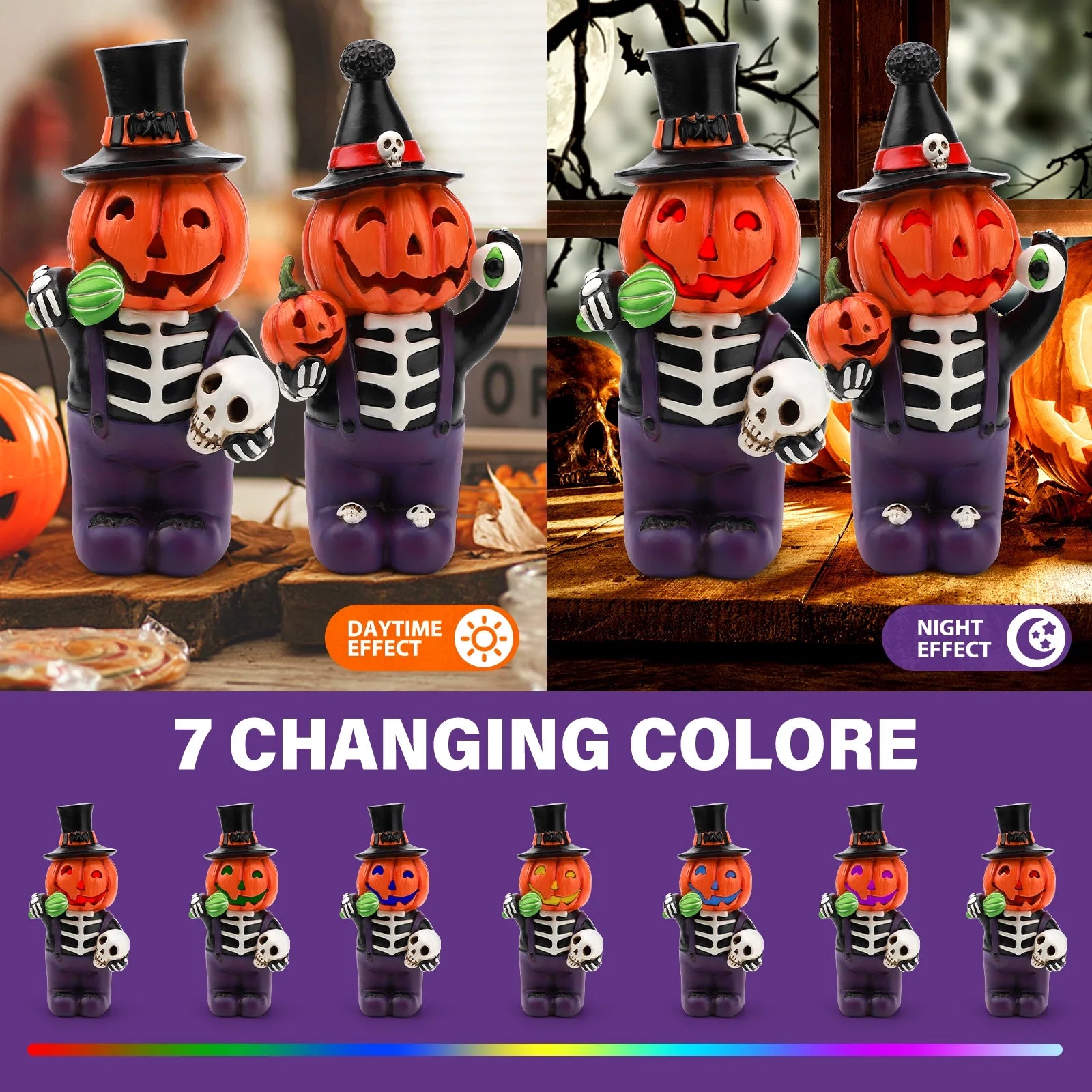 2 Pcs Light up Halloween Pumpkin Decorations, Tabletop Halloween Decor Indoor with Color Changing Lights, Halloween Gifts