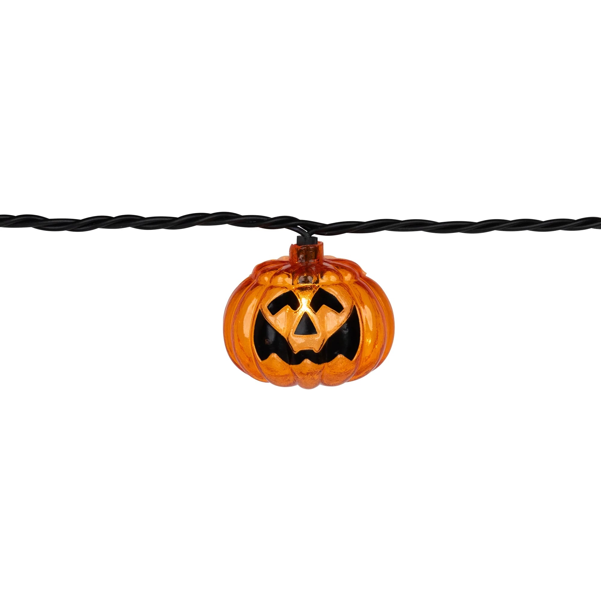 Jack O Lantern Halloween Lights - 7.5' Black Wire - 10Ct