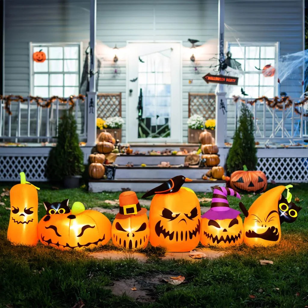 8 FT Halloween Inflatables Horizontal Pumpkins Row，Halloween Decorations Windproof Waterproof Blow up Halloween Decor