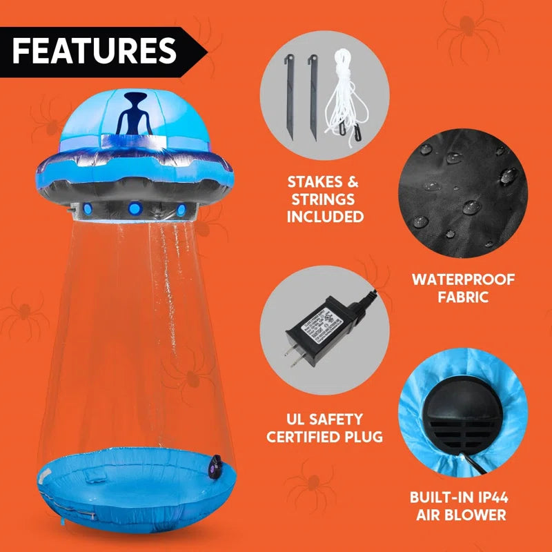 9 FT Halloween Inflatable Outdoor Decoration, Halloween Blow Ups for Yard Decoration, Inflatable UFO Halloween Decor with Leds for Halloween Decorations outside Halloween Party Decorations(Cow Not Included)