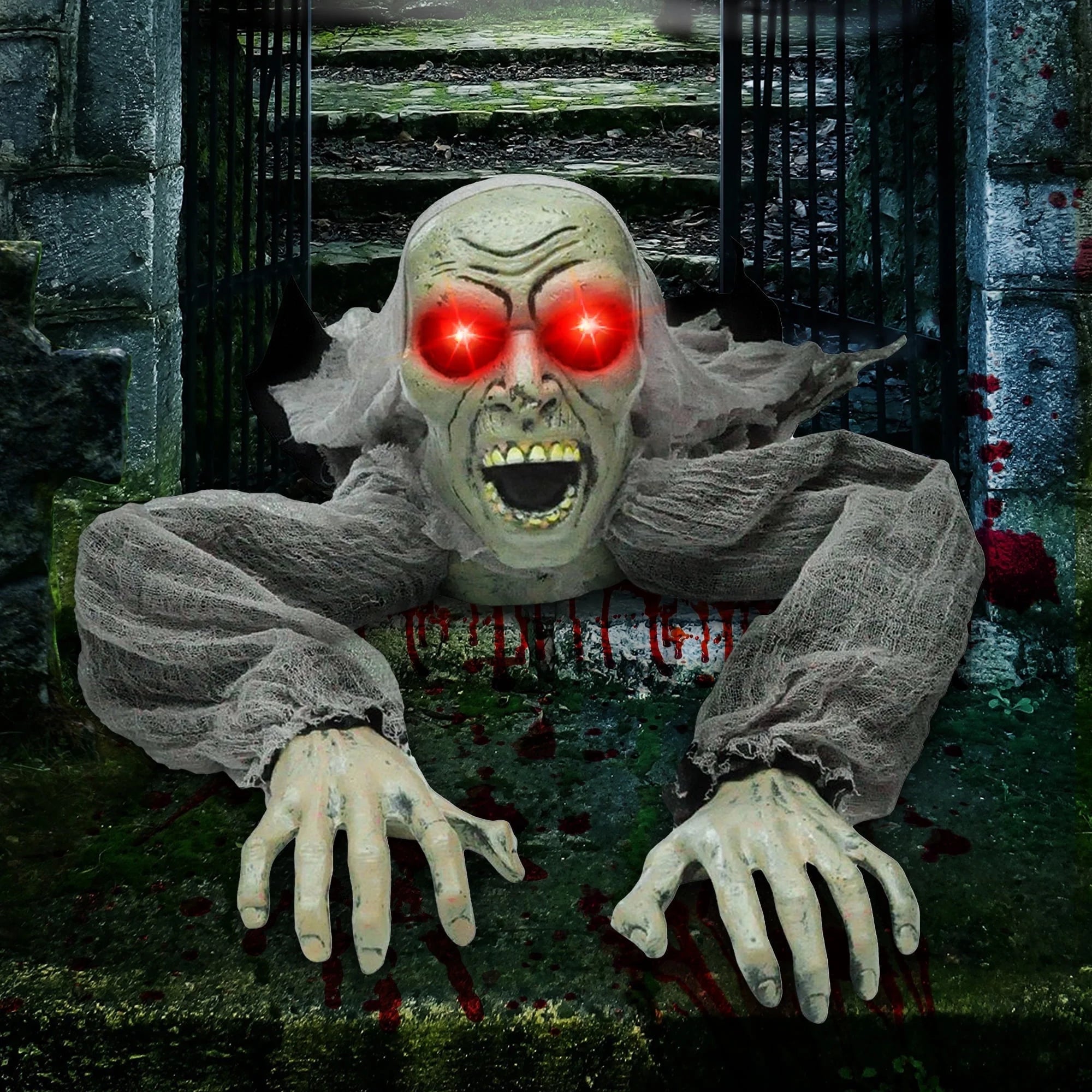 Halloween Groundbreaker Halloween Decorations Zombie with Sound and Flashing Eyes,Outdoor Scary Halloween Yard Decorations