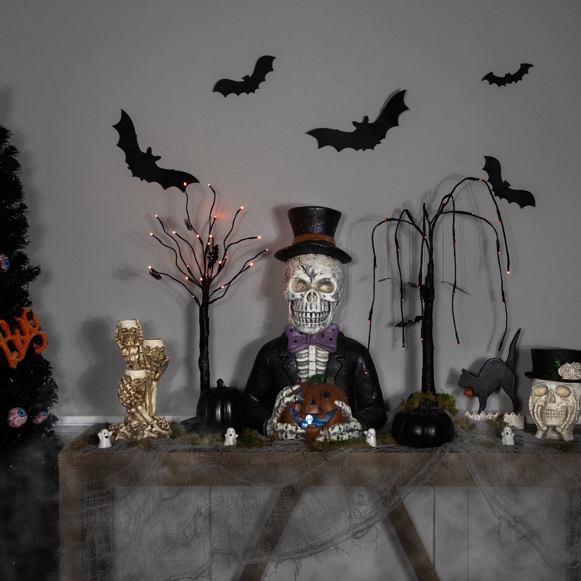 LED Lighted Skeleton with Jack-O-Lantern Halloween Decoration - 23.5"