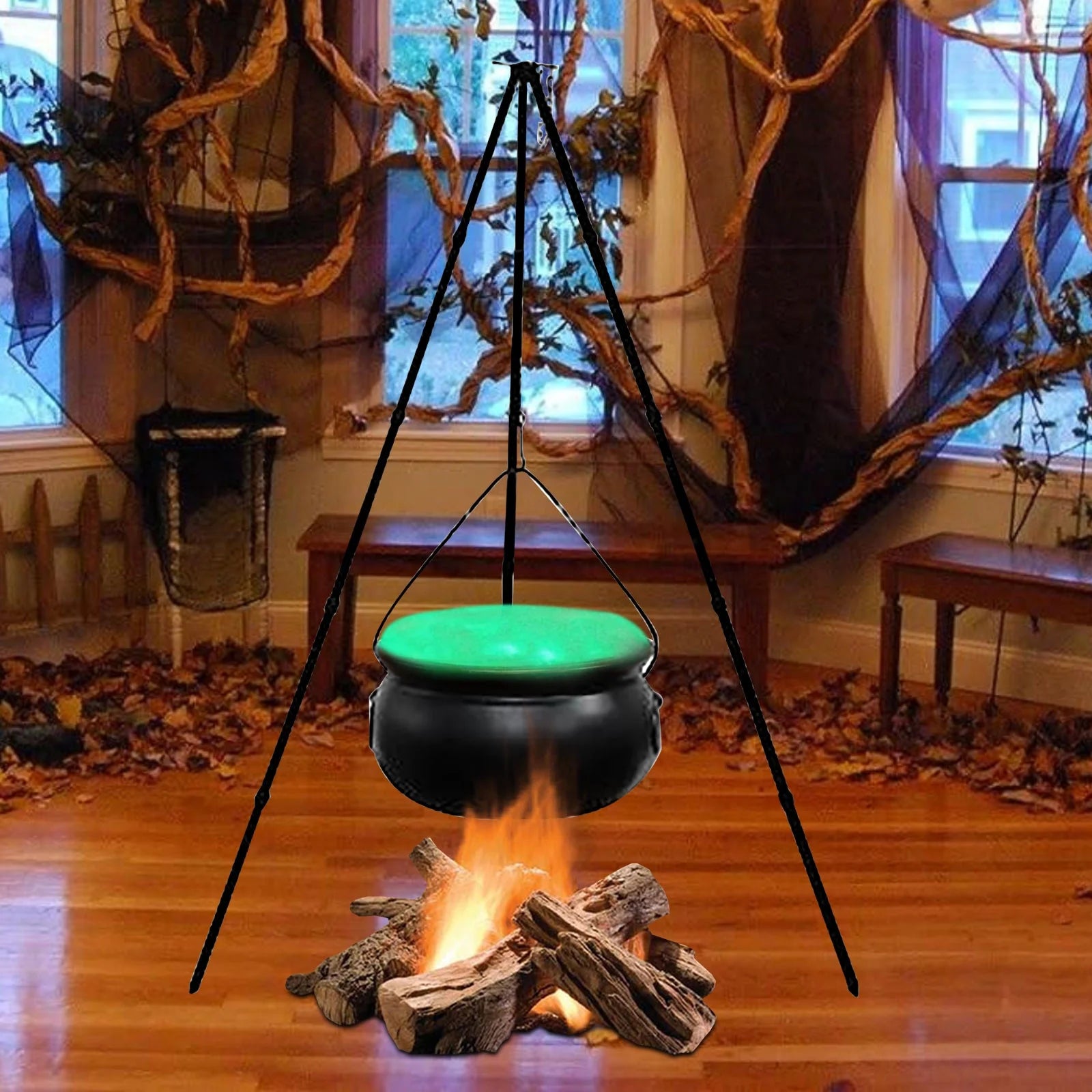 Halloween Decorations Indoor Outdoor on Clearance - Large Cauldron Halloween Decor on Tripod with Timer Lights - 30.7Inch Plastic Cauldron Witch, Halloween Decor, Fall Decorations for Home