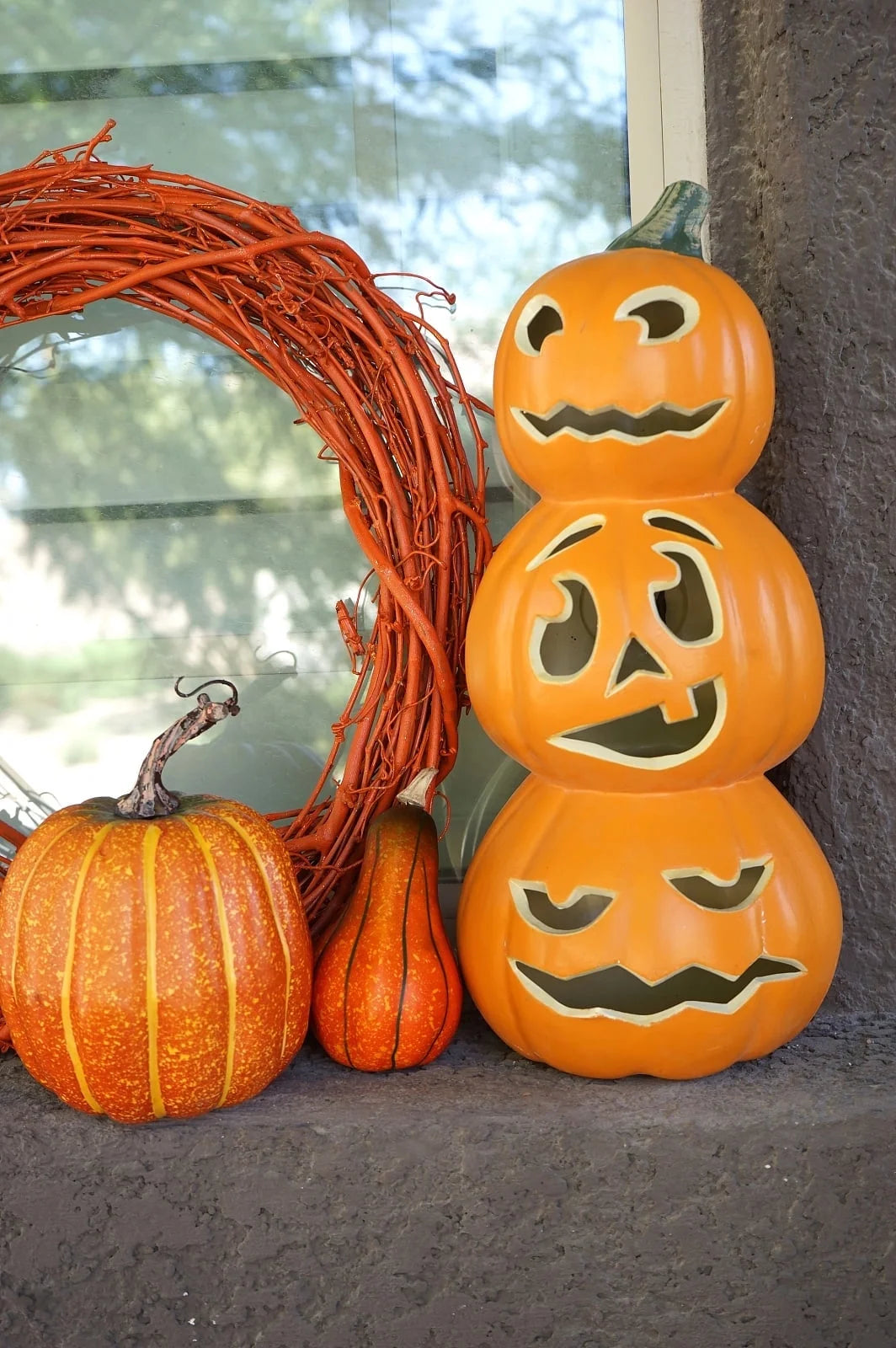 Jack O Lantern - 15 Inch Ugly Large Halloween Pumpkin Lantern with Pre-Lit LED Bulbs