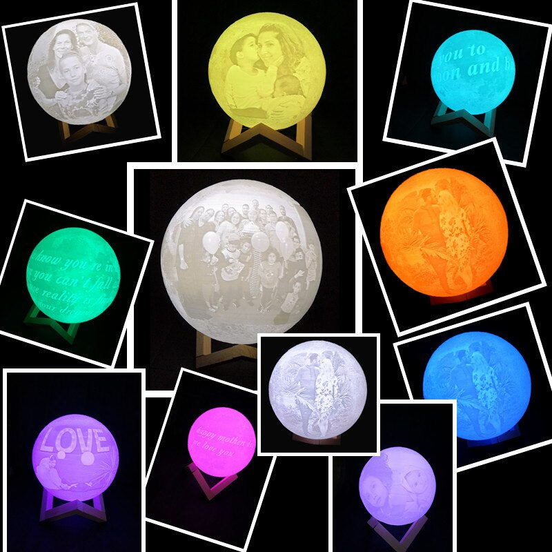 Custom Photo 3D Moon Lamp, Memory Gift for Family, Friends, Couples