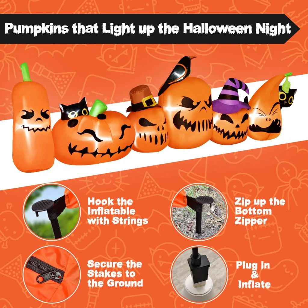 8 FT Halloween Inflatables Horizontal Pumpkins Row，Halloween Decorations Windproof Waterproof Blow up Halloween Decor