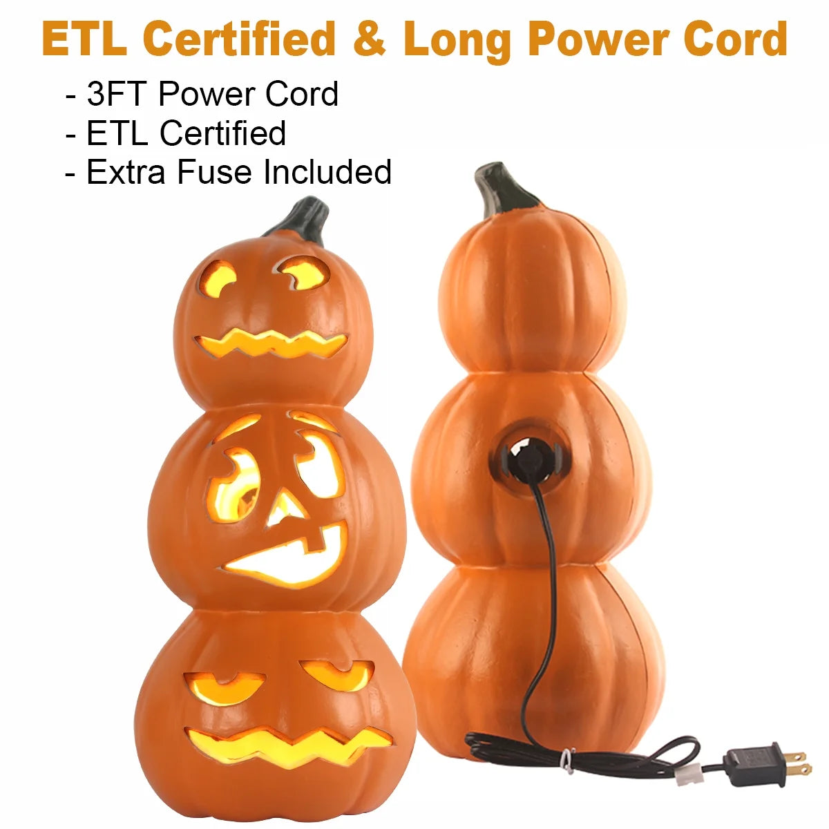 Jack O Lantern - 15 Inch Ugly Large Halloween Pumpkin Lantern with Pre-Lit LED Bulbs
