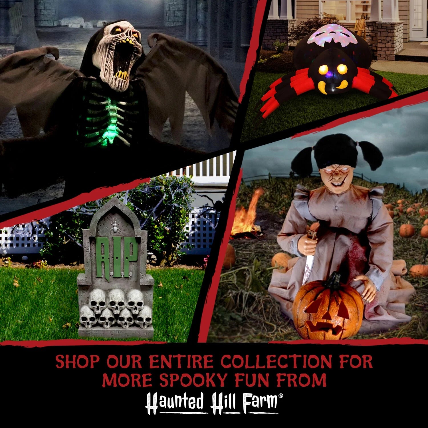 10-Ft. Inflatable Halloween Jack-O-Lantern Reaper LED Lights | Festive Holiday Blow-Up Decorations | Blower, Ropes, and Stakes Included | HIJOL102-LA