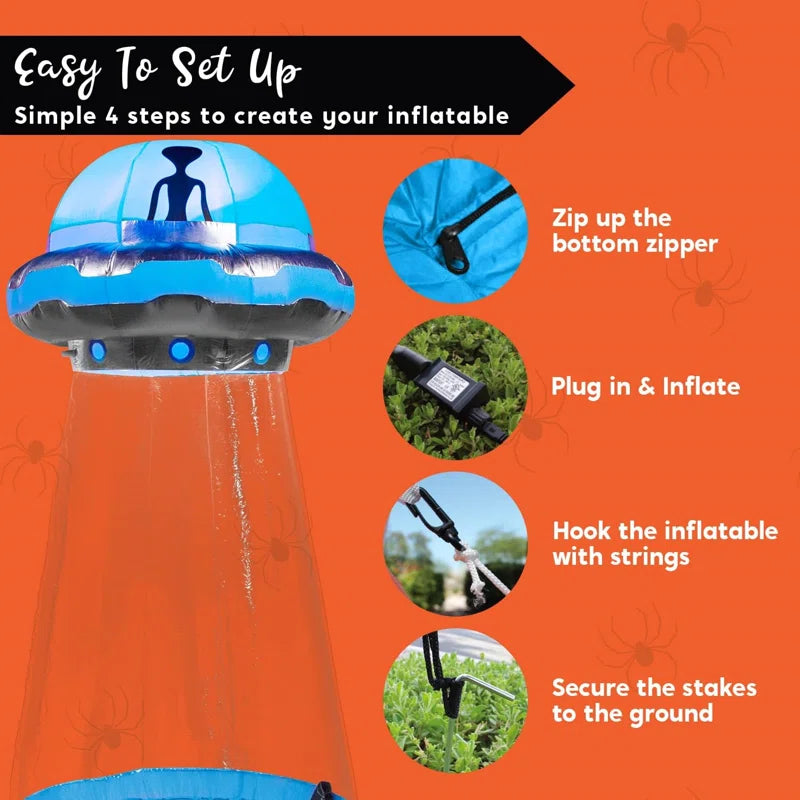 9 FT Halloween Inflatable Outdoor Decoration, Halloween Blow Ups for Yard Decoration, Inflatable UFO Halloween Decor with Leds for Halloween Decorations outside Halloween Party Decorations(Cow Not Included)