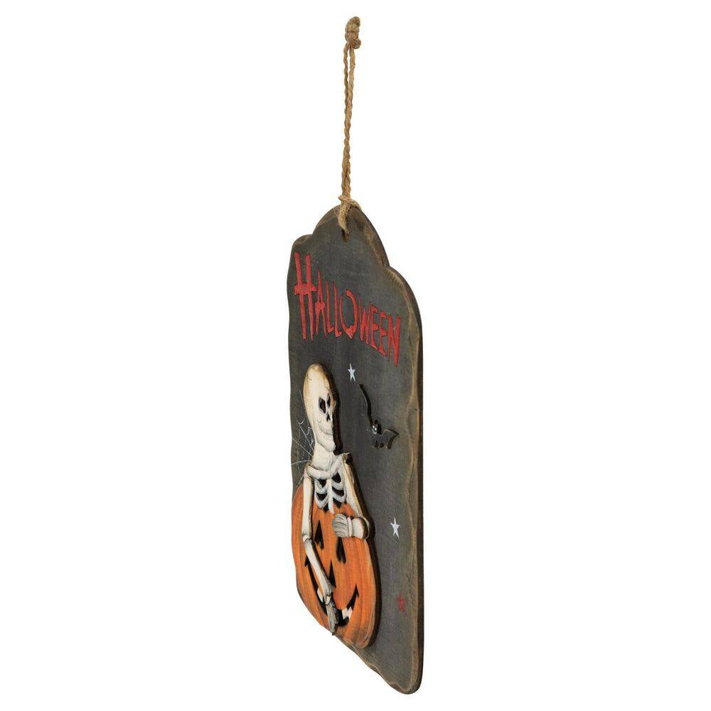 9.75" Skeleton and Jack-O-Lantern Halloween Wall Sign