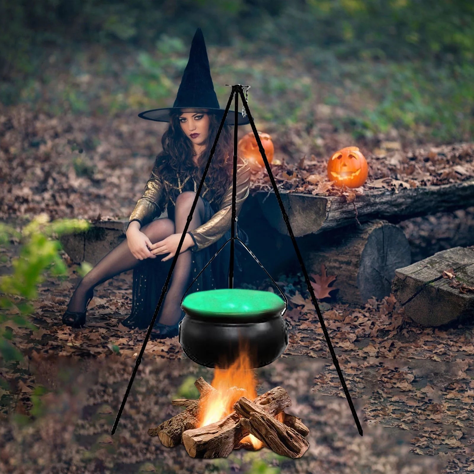 Halloween Decorations Indoor Outdoor on Clearance - Large Cauldron Halloween Decor on Tripod with Timer Lights - 30.7Inch Plastic Cauldron Witch, Halloween Decor, Fall Decorations for Home