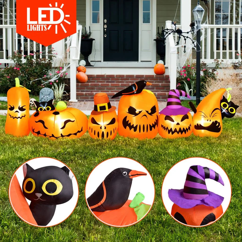 8 FT Halloween Inflatables Horizontal Pumpkins Row，Halloween Decorations Windproof Waterproof Blow up Halloween Decor