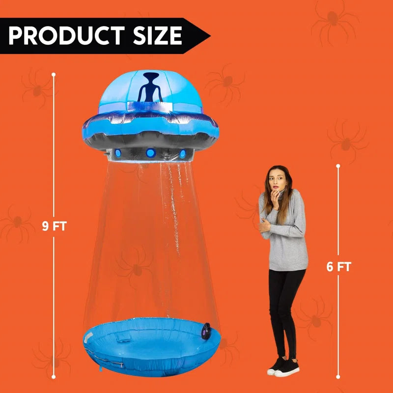9 FT Halloween Inflatable Outdoor Decoration, Halloween Blow Ups for Yard Decoration, Inflatable UFO Halloween Decor with Leds for Halloween Decorations outside Halloween Party Decorations(Cow Not Included)