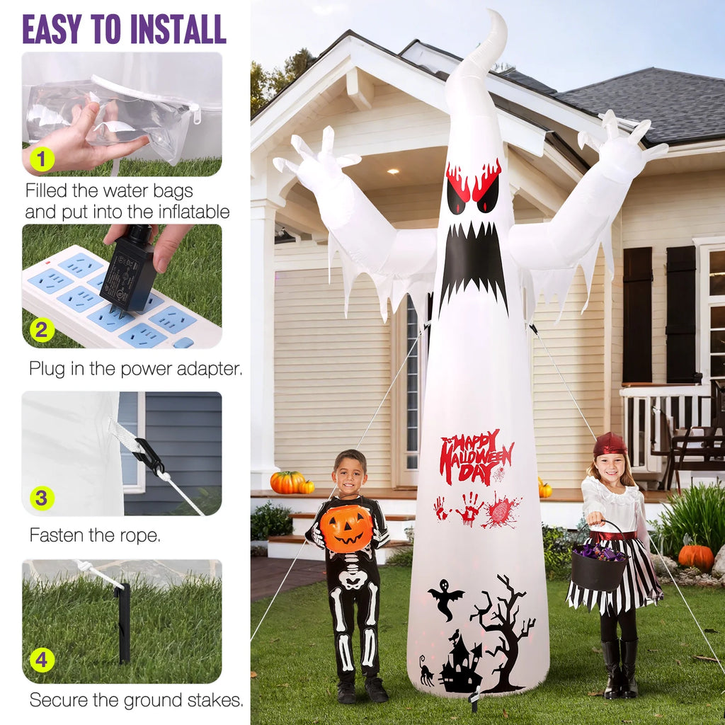 10FT Halloween Inflatables Blow up LED Giant Red Ghost for Outdoor Halloween Yard Inflatables Garden Yard Lawn