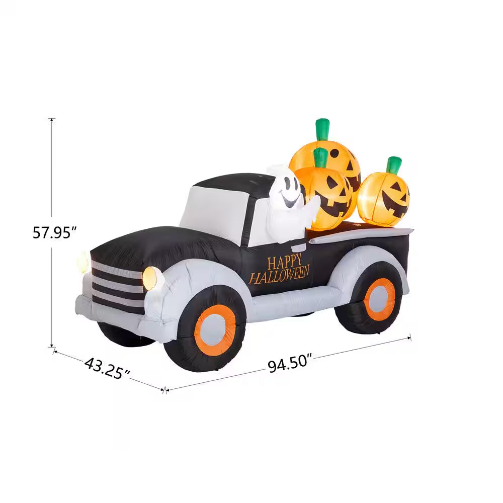 8 Ft. Lighted Halloween Inflatable Truck with Jack-O-Lantern Pumpkins Decor